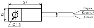 Рис.1. Внешний вид и габаритные размеры датчика температуры для устройства УКТ-01